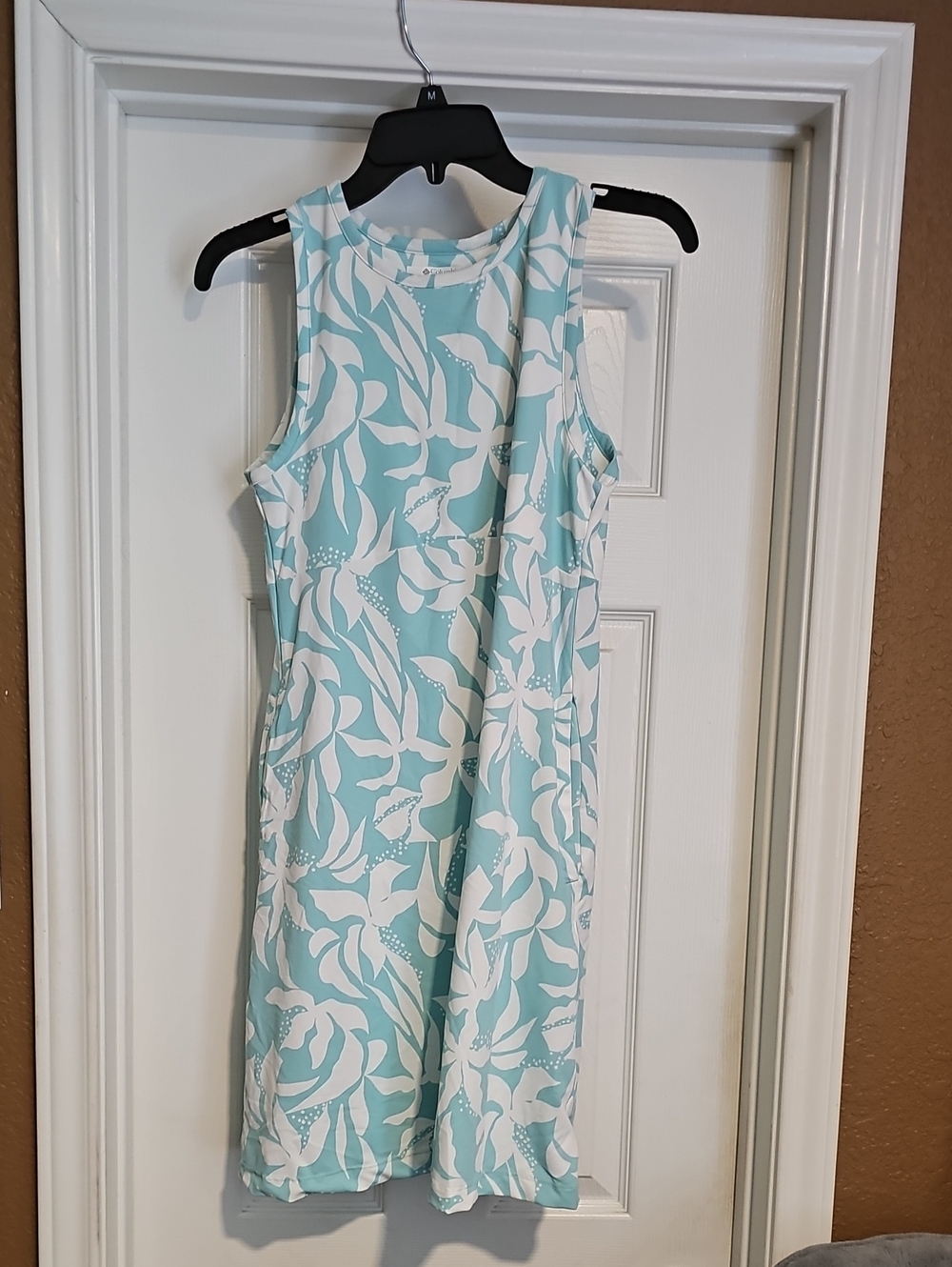 Sleeveless Aqua and White Floral Midi Dress